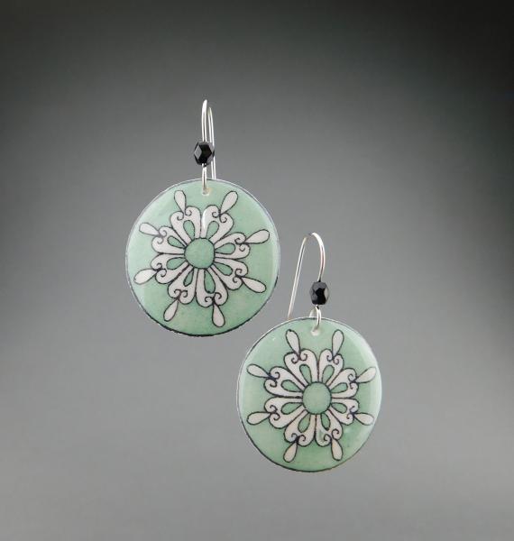 Goose Egg Shell Earrings- Green Retro Flower picture