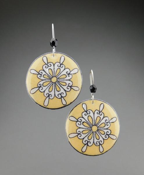 Goose Egg Shell Earrings- Yellow Retro Flower picture