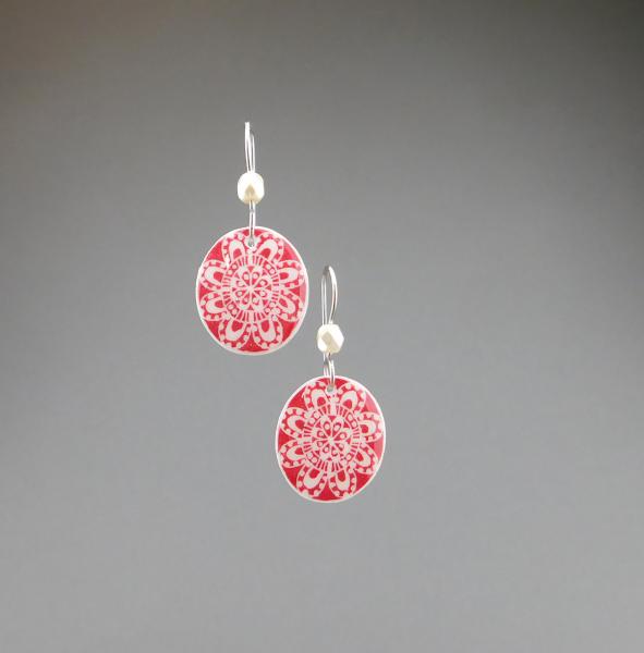 Goose Egg Shell Earrings- Red Lace Flower