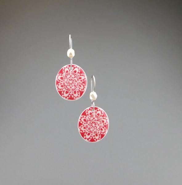 Goose Egg Shell Earrings- Red Lace Flower