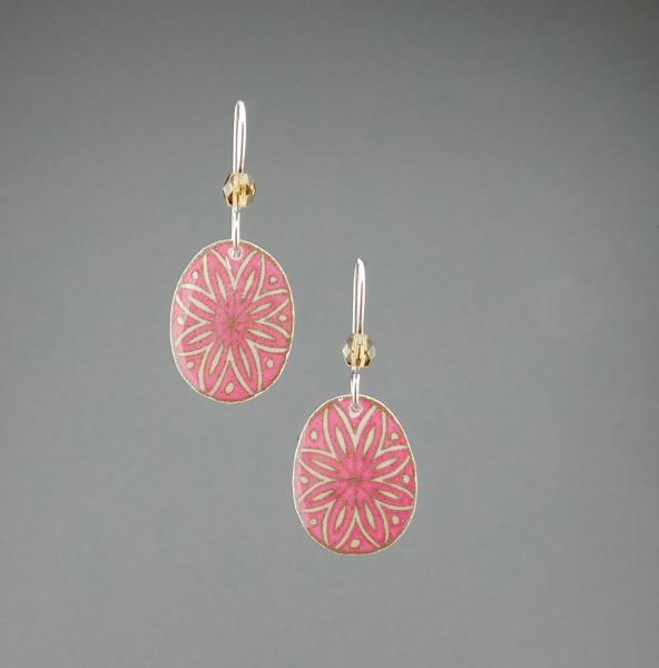 Goose Egg Shell Earrings- Pink Oval Flower