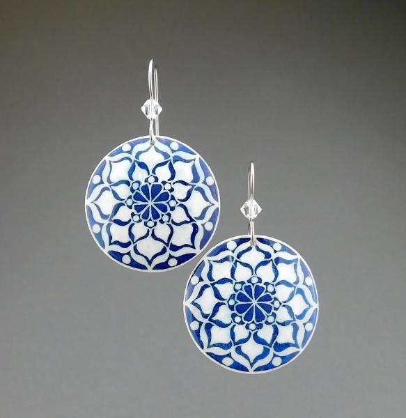 Goose Egg Shell Earrings- Navy Mandalas