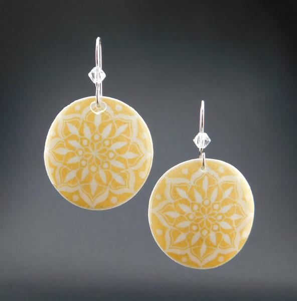 Goose Egg Shell Earrings- Yellow Mandala