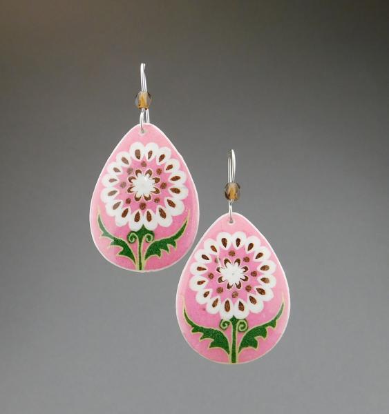 Goose Egg Shell Earrings- Pink White Flower Tears picture