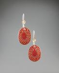 Goose Egg Shell Earrings- Red Oval Flower