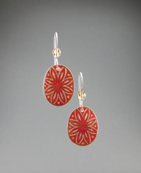 Goose Egg Shell Earrings- Red Oval Flower picture