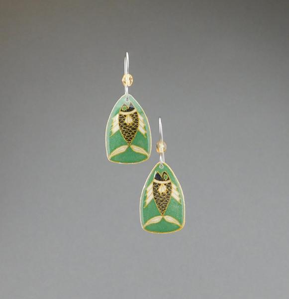 Goose Egg Shell Earrings- Green Fish Small picture