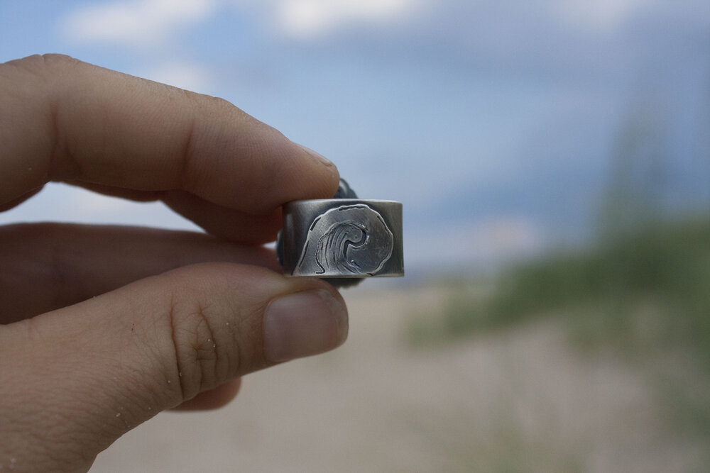 Larimar Teardrop Ring with Engraved Wave picture