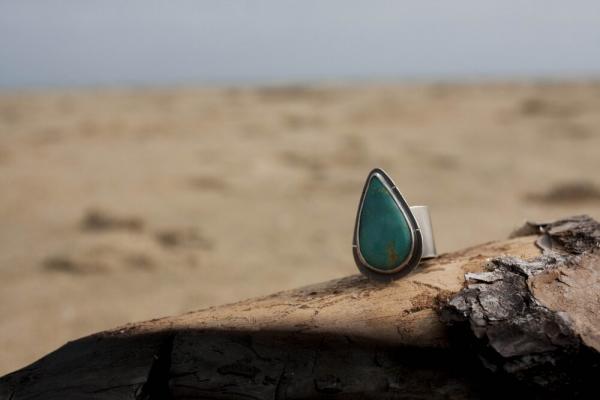 Kingman Turquoise Teardrop Ring with Eye Engraving