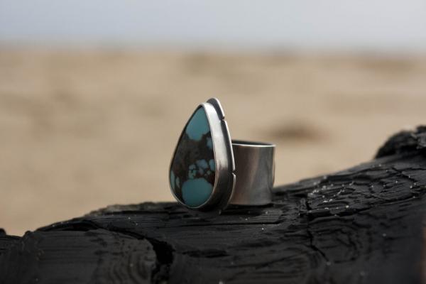 Lone Mountain Turquoise Teardrop Ring with Eye Engraving