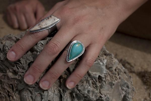 Fossil Palm Root Ring with Engraved Bone picture