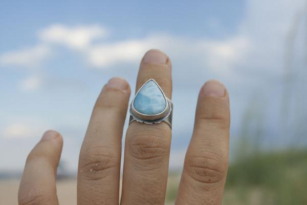 Larimar Teardrop Ring with Engraved Wave picture