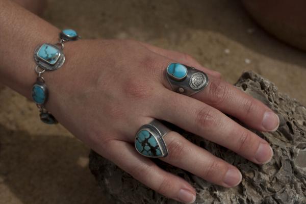 Lone Mountain Turquoise Teardrop Ring with Eye Engraving picture