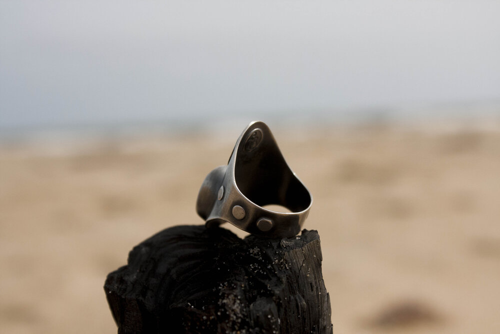Lone Mountain Turquoise Saddle Ring with Eye Engraving picture