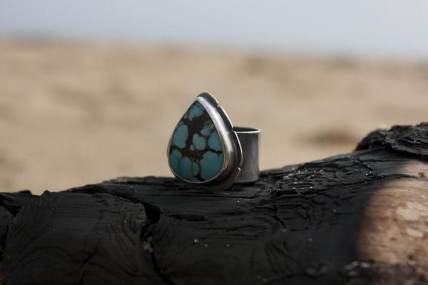 Lone Mountain Turquoise Teardrop Ring with Eye Engraving picture