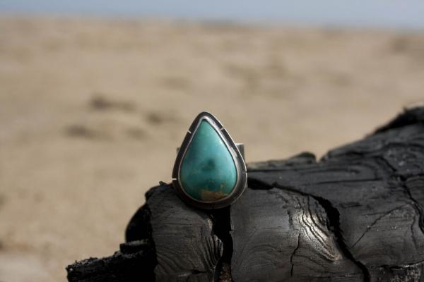Kingman Turquoise Teardrop Ring with Eye Engraving
