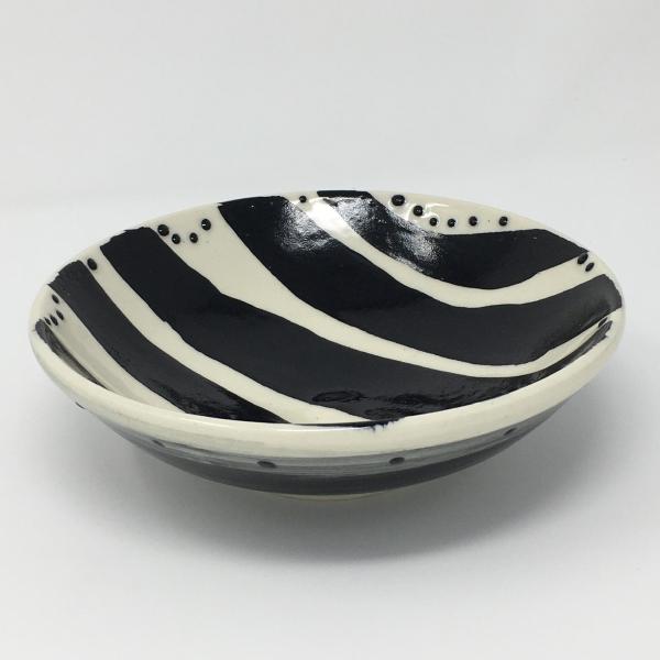 Black and White Bowl with Big Stripes and Dots picture