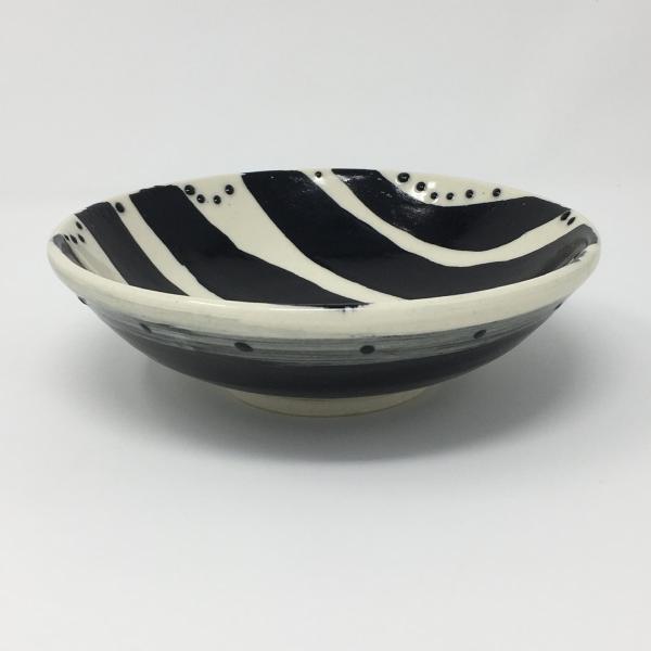 Black and White Bowl with Big Stripes and Dots picture