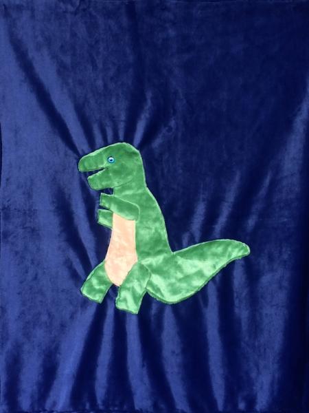 T-Rex Medium Green on Navy Applique Blanket picture