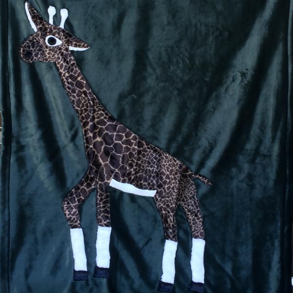 Giraffe Applique on Forest Green Blanket