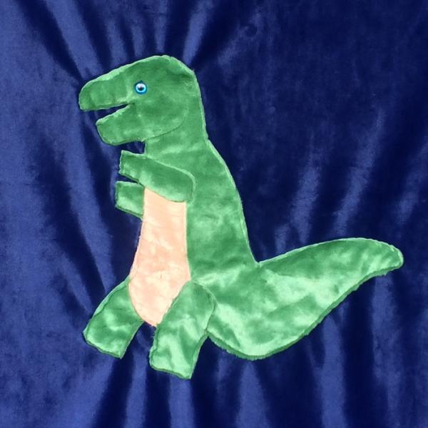 T-Rex Medium Green on Navy Applique Blanket picture