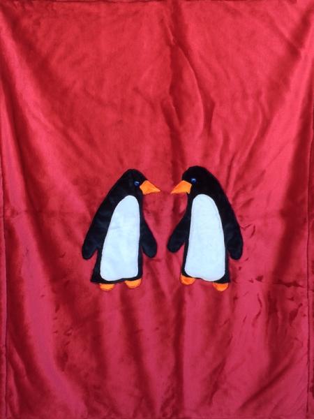 Penguins on Red Applique Blanket picture