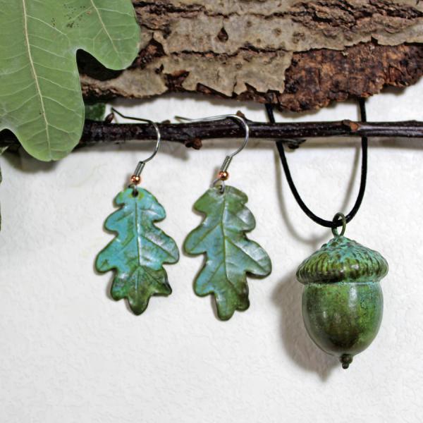 Oak Earrings and Acorn Pendant