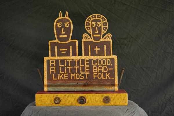 Little Good/Little Bad (on wood, red/yellow