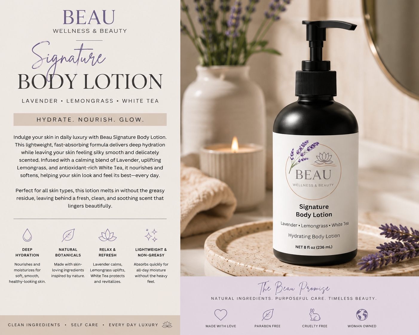 Plant-Based Signature Hydrating Body Lotion | Lavender, Lemongrass, & White Tea picture