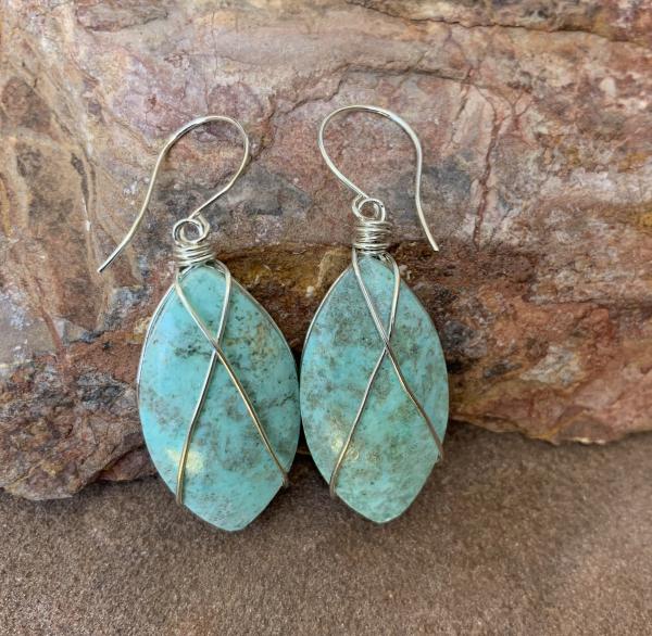 Blue amazonite silver crisscrossed earrings picture