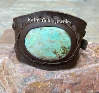 Blue amazonite leather cuff