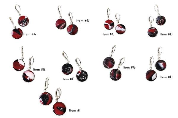 14mm Round Bezel Dangle Earring - Red Black White picture