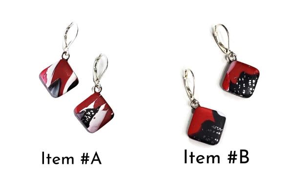 14x14mm Diamond Square Dangle Earring - Red Black White picture