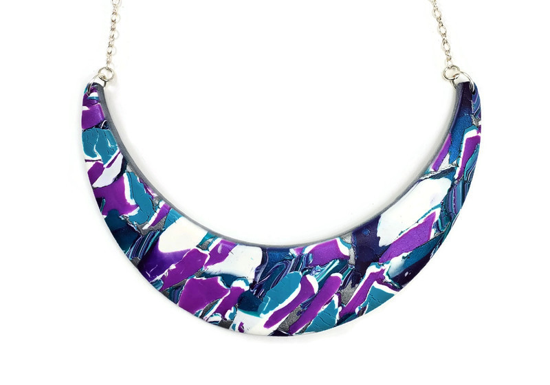 Abstract Marbled Half Moon Collar - Purple picture