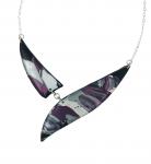 Marbled 2 Piece Shard Necklace - Burgundy Black Silver