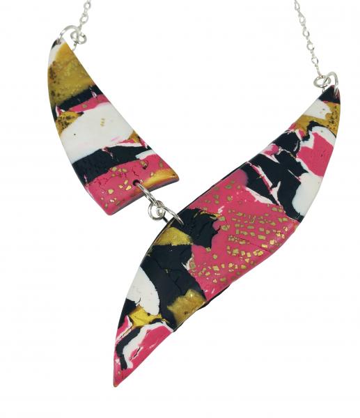 Marbled 2 Piece Shard Necklace - Pink Black Gold picture