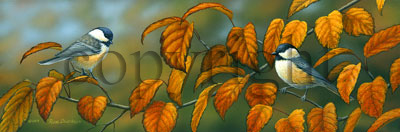 "Autumn Chickadees" - Giclee Canvas
