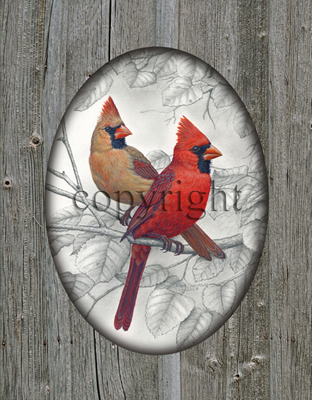 "Cardinals"  - 11" x 14" Giclee Canvas with printed barn wood picture