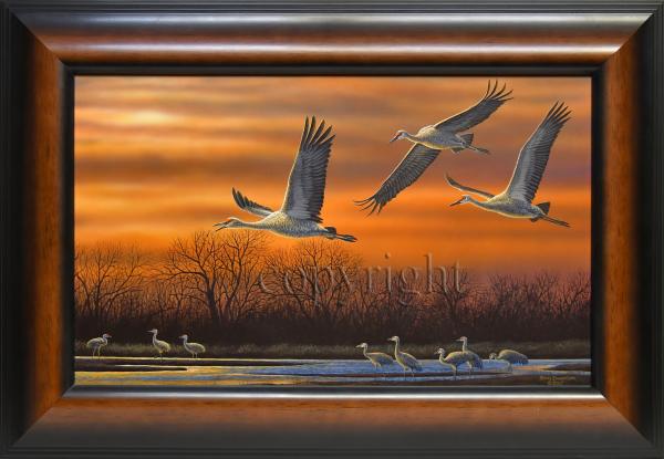 "Cranes at Sunset" - original acrylic painting