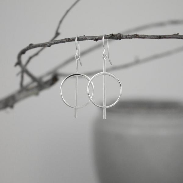 Bar-Pierced Sterling Silver Circle Earrings