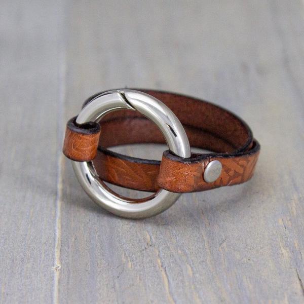 Embossed Mahogany Spring Gate Bracelet
