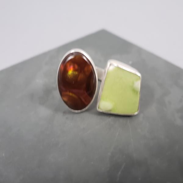 Wraparound ring w/ Fire Agate and Pottery picture