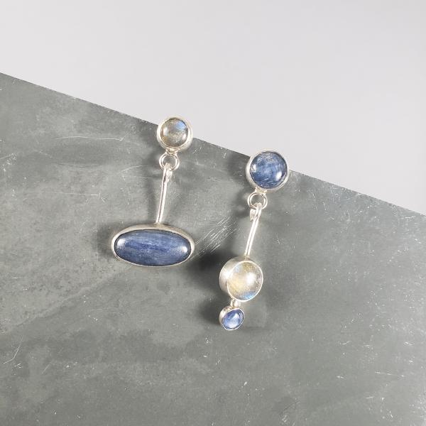 Asymmetrical Earrings w/ Kyanite and Labradorite picture