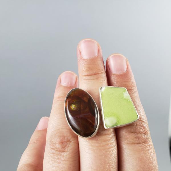 Wraparound ring w/ Fire Agate and Pottery picture