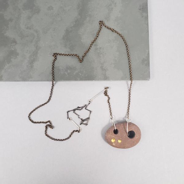 Long Pebble Necklace w/ gold leaf accents picture