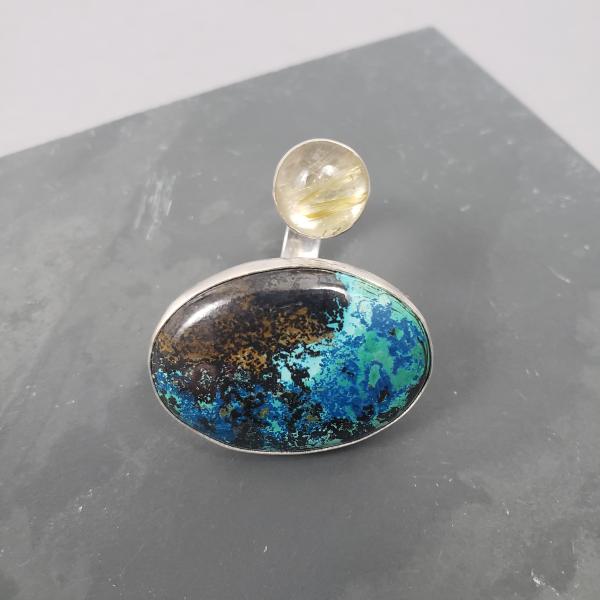 Wraparound Ring w/ Chrysocolla and Rutilated Quartz picture