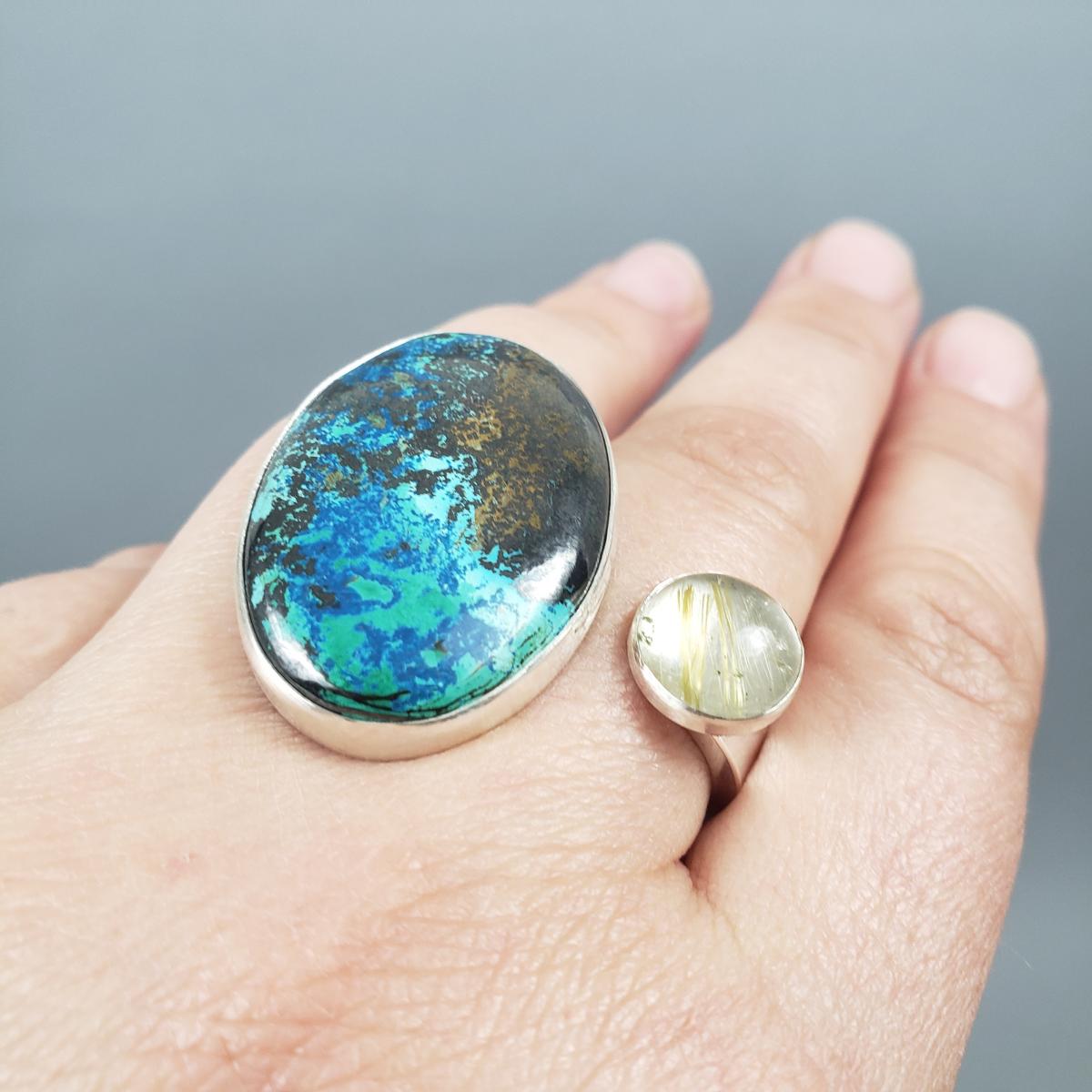 Wraparound Ring w/ Chrysocolla and Rutilated Quartz picture