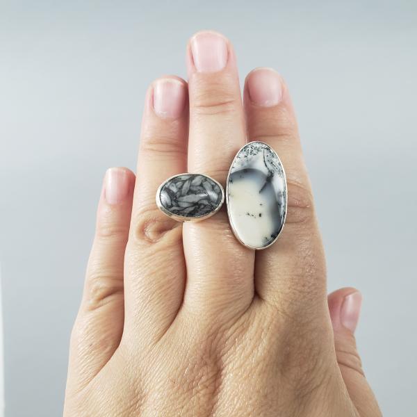 Wraparound Ring w/ Dendritic Opal and Chinese Writing Stone