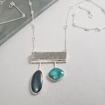 Long Swing Necklace w/ Slate, Spectrolite and Chrysocolla