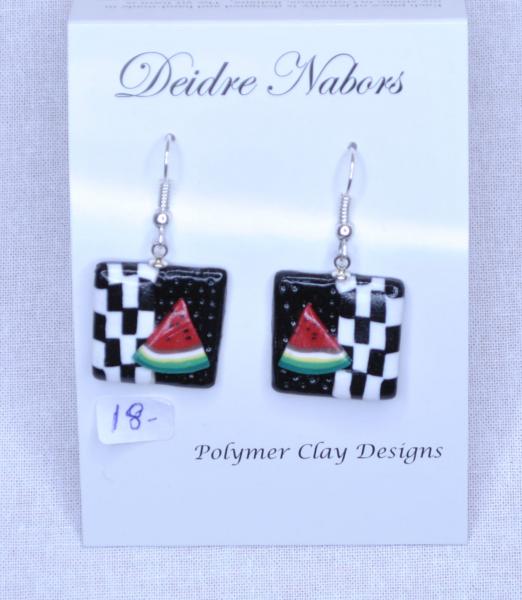 Watermelon Slice/Checkerboard Earrings picture